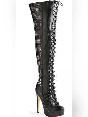 Black Studded Over-the-Knee High Heel Boots - Truth or Dare shoe line by MADONNA
